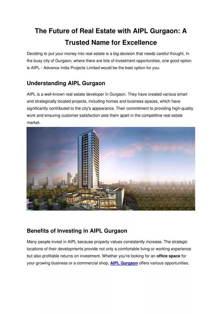 the future of real estate with aipl gurgaon a