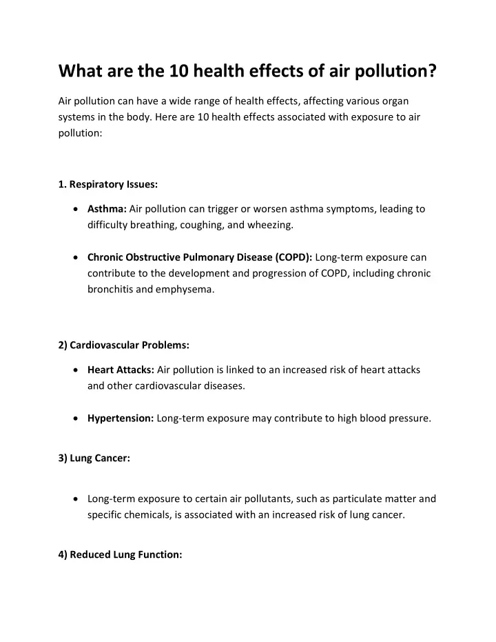 what are the 10 health effects of air pollution