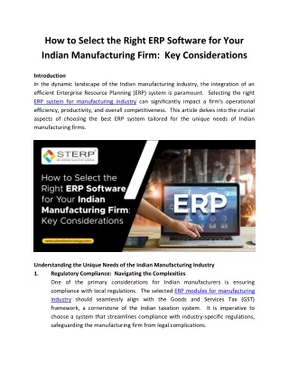 How to Select the Right ERP Software for Your Indian Manufacturing Firm
