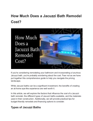 How Much Does a Jacuzzi Bath Remodel Cost