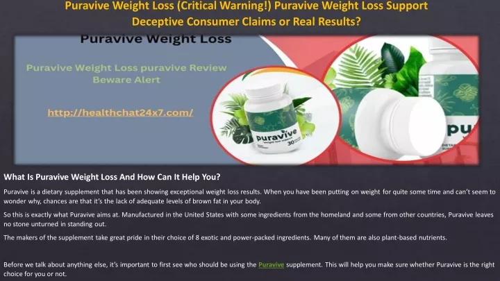 puravive weight loss critical warning puravive