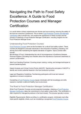 navigating the path to food safety excellence