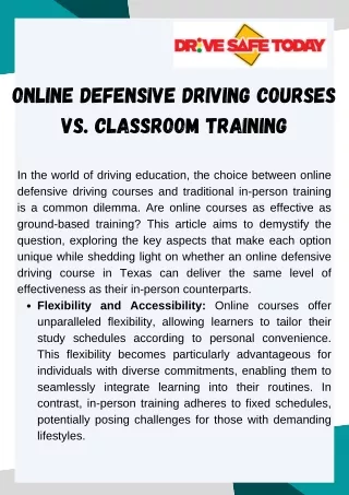 Online Defensive Driving Courses vs. Classroom Training