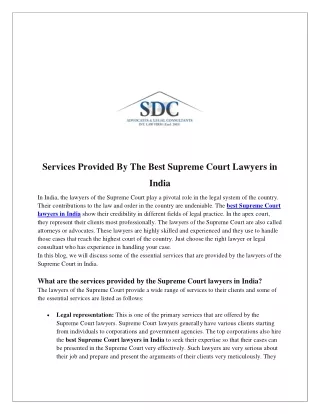 Services Provided By The Best Supreme Court Lawyers in India