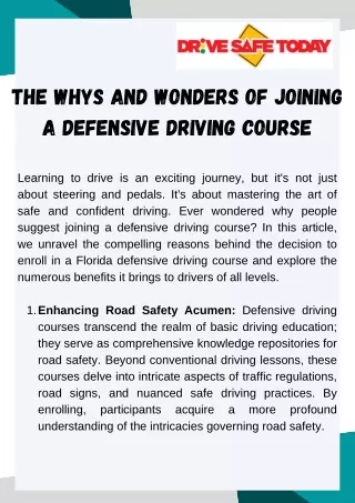 The Whys and Wonders of Joining a Defensive Driving Course