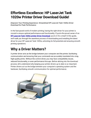 Streamlined Printing: HP LaserJet Tank 1020w Printer Driver Download Made Easy!