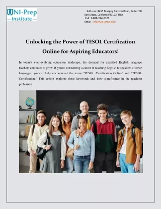 Unlocking the Power of TESOL Certification Online for Aspiring Educators!