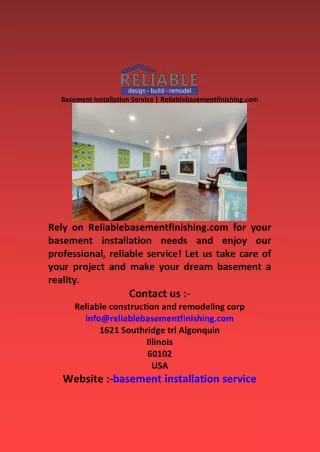 Basement Installation Service  Reliablebasementfinishing com