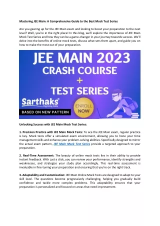 Mastering JEE Main: A Comprehensive Guide to the Best Mock Test Series