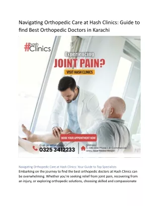 Navigating Orthopedic Care at Hash Clinics: Guide to find Best Orthopedic Doctor