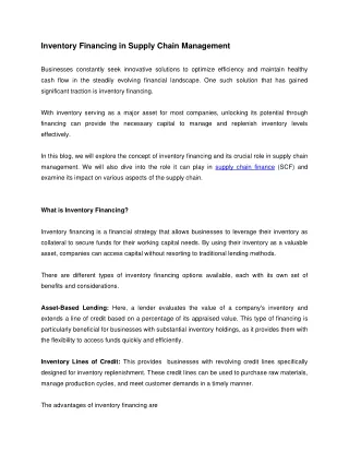 inventory financing in supply chain management