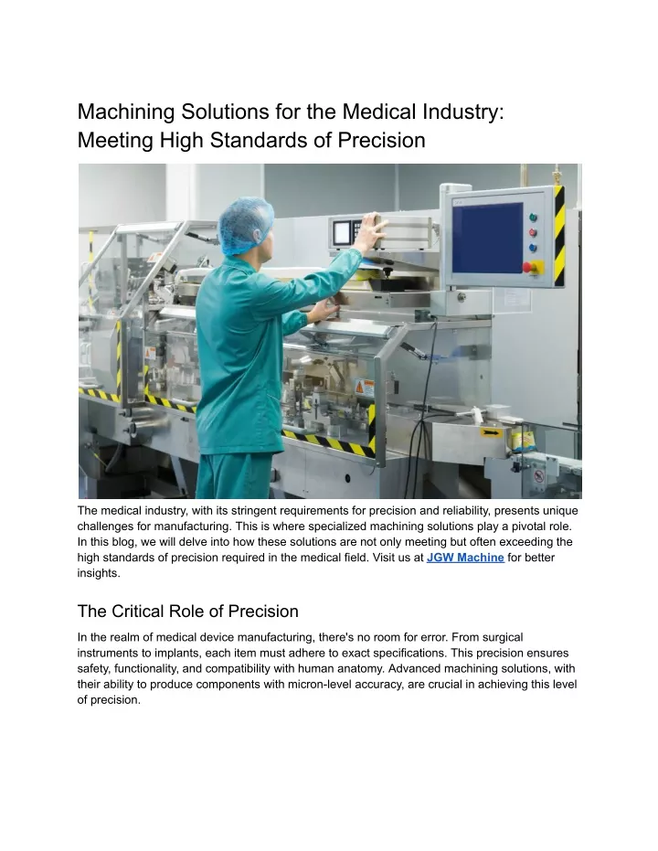 machining solutions for the medical industry