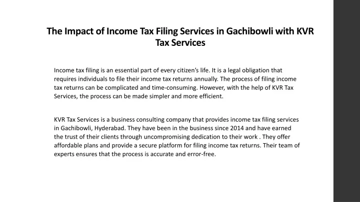 the impact of income tax filing services in gachibowli with kvr tax services