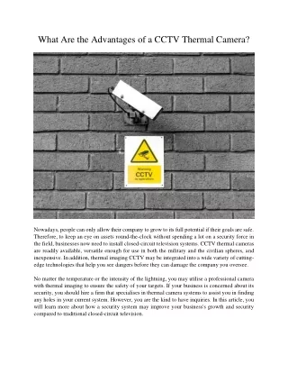 what are the advantages of a cctv thermal camera