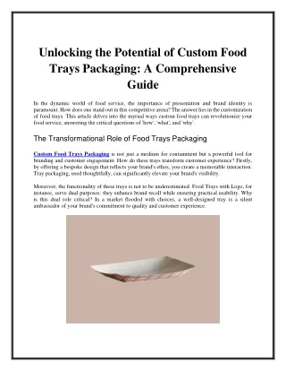 Unlocking the Potential of Custom Food Trays Packaging