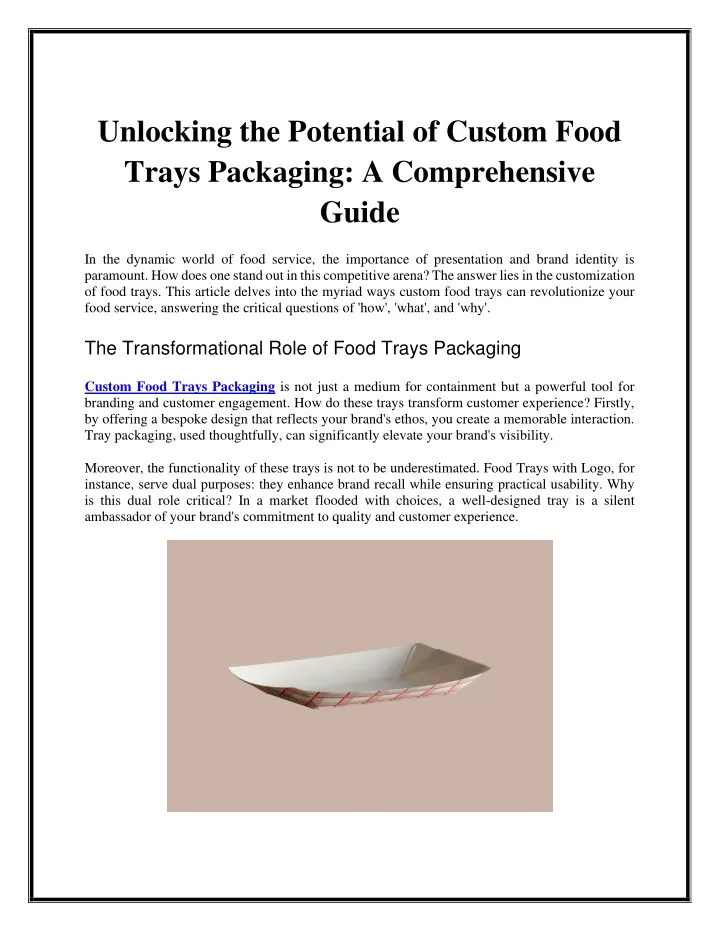 unlocking the potential of custom food trays