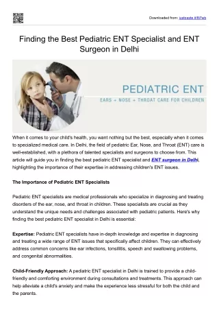 Finding the Best Pediatric ENT Specialist and ENT Surgeon in Delhi