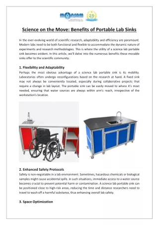 Monsam Enterprises, Inc. - Science on the Move Benefits of Portable Lab Sinks