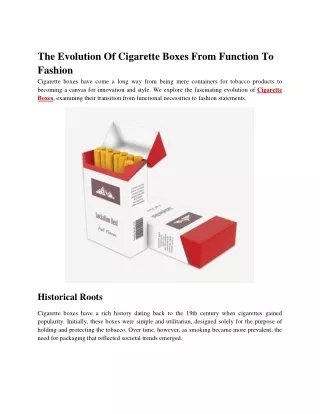 The Evolution Of Cigarette Boxes From Function To Fashion
