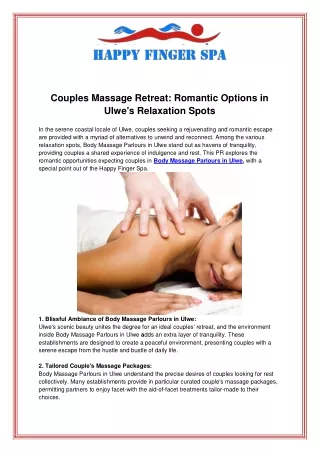 Couples Massage Retreat Romantic Options in Ulwes Relaxation Spots