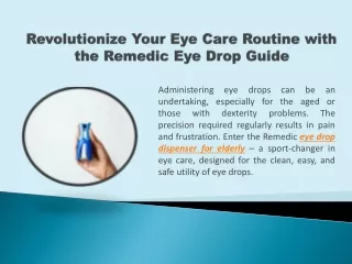 Revolutionize Your Eye Care Routine with the Remedic Eye Drop Guide!