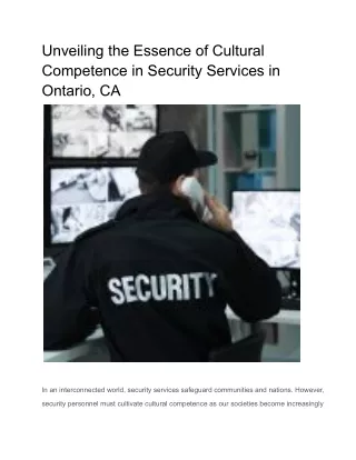 Unveiling the Essence of Cultural Competence in Security Services in Ontario, CA
