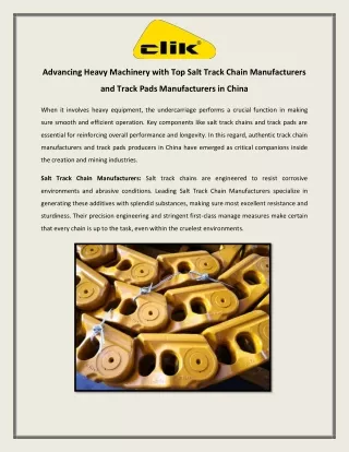 Advancing Heavy Machinery with Top Salt Track Chain Manufacturers and Track Pads Manufacturers in China