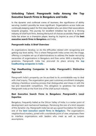 Peergrowth India Among the Top Executive Search Firms in Bengaluru and India