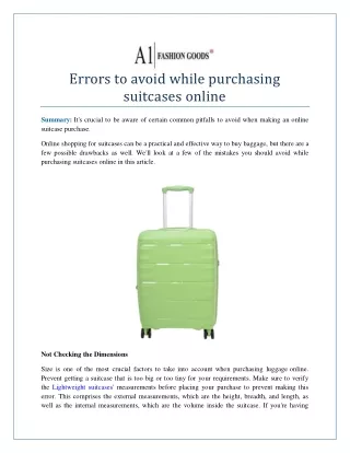 Errors to avoid while purchasing suitcases online