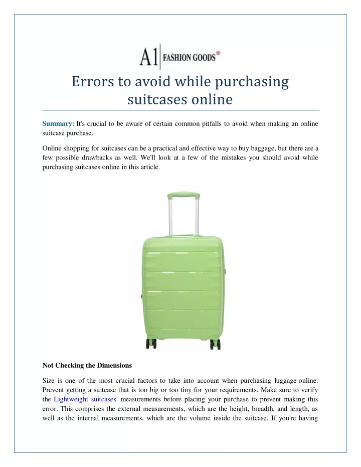 errors to avoid while purchasing suitcases online
