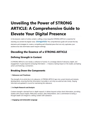 Power of STRONG, ARTICLE