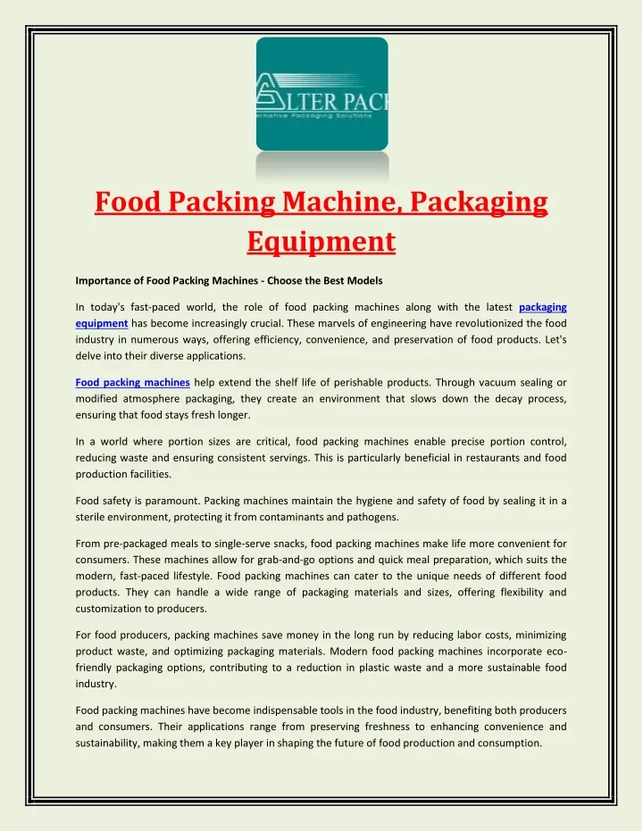 food packing machine packaging equipment