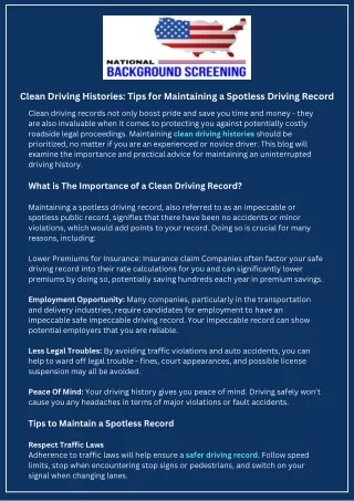 Clean Driving Histories Tips for Maintaining a Spotless Driving Record