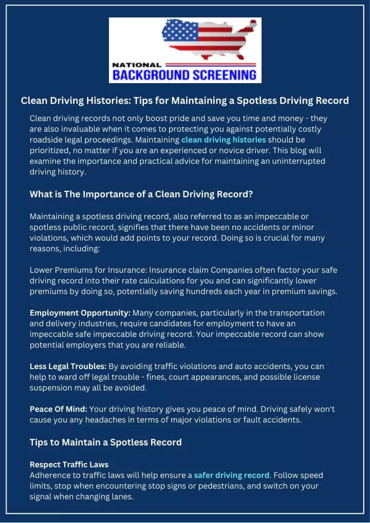 clean driving histories tips for maintaining