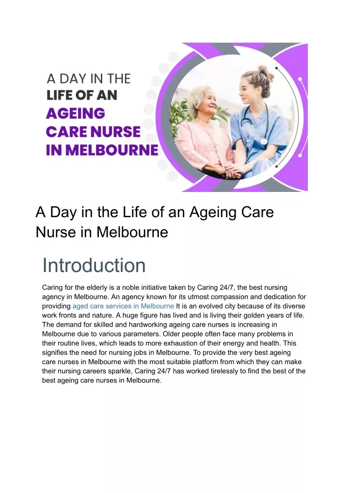 a day in the life of an ageing care nurse