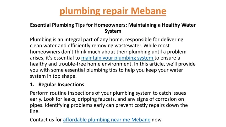 plumbing repair mebane