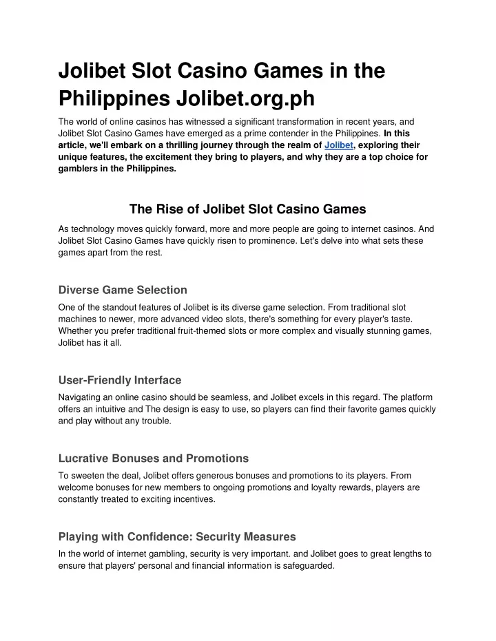 jolibet slot casino games in the philippines