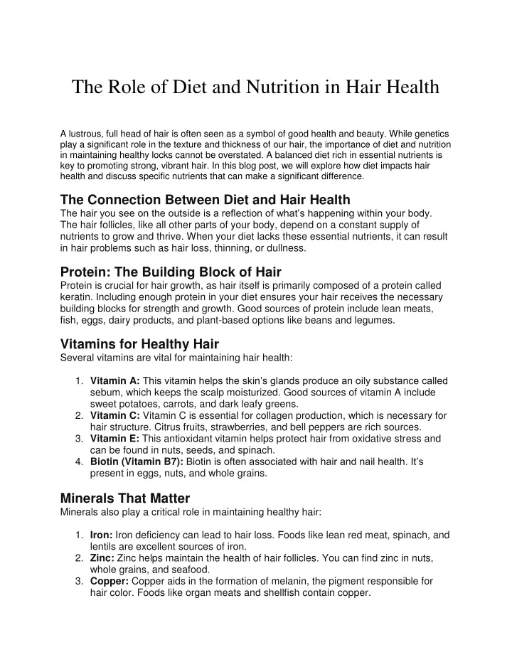 the role of diet and nutrition in hair health