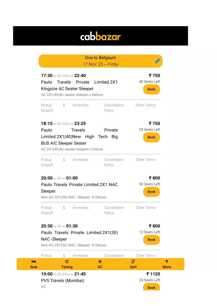 goa to belgaum bus tickets