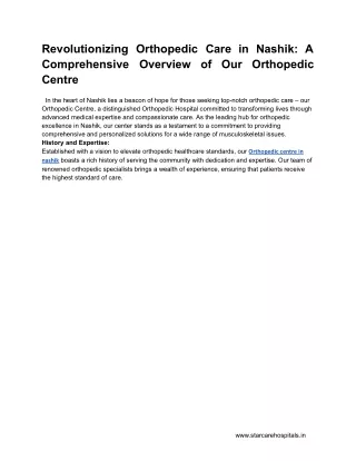 Revolutionizing Orthopedic Care in Nashik_ A Comprehensive Overview of Our Orthopedic Centre