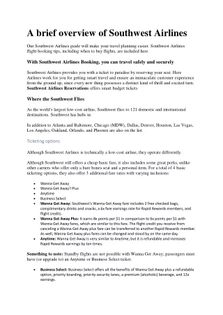 a brief overview of southwest airlines
