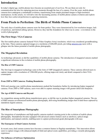 From Pixels to Perfection: The Evolution of Mobile Phone Cameras