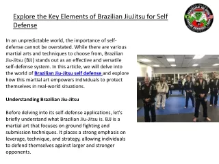 Explore the Key Elements of Brazilian JiuJitsu for Self Defense