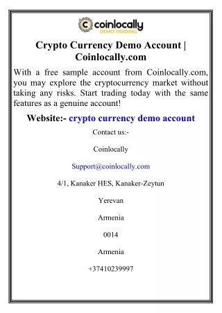 Crypto Currency Demo Account  Coinlocally.com