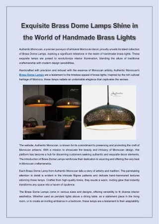 Exquisite Brass Dome Lamps Shine in the World of Handmade Brass Lights