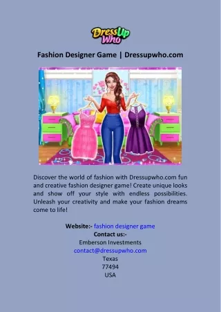 Fashion Designer Game  Dressupwho.com