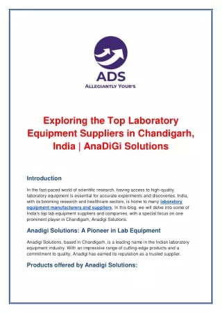 Lab Equipment Suppliers in Chandigarh - AnaDiGi Solutions