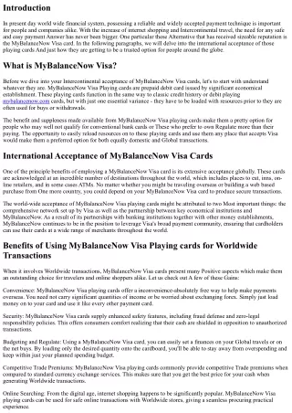 Exploring the International Acceptance of MyBalanceNow Visa Cards