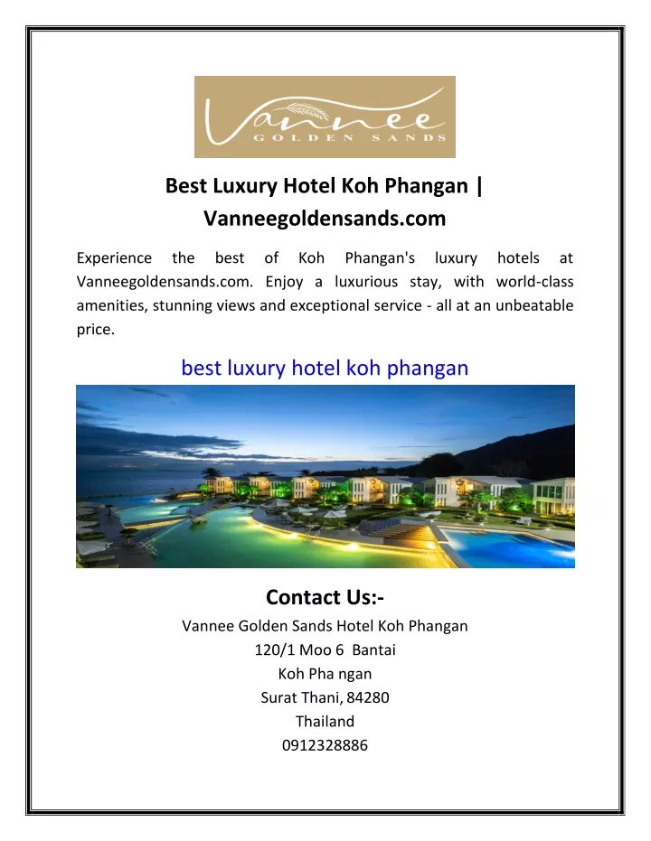 best luxury hotel koh phangan vanneegoldensands