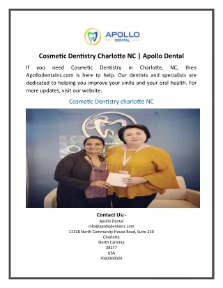 Cosmetic Dentistry Charlotte NC Apollo Dental